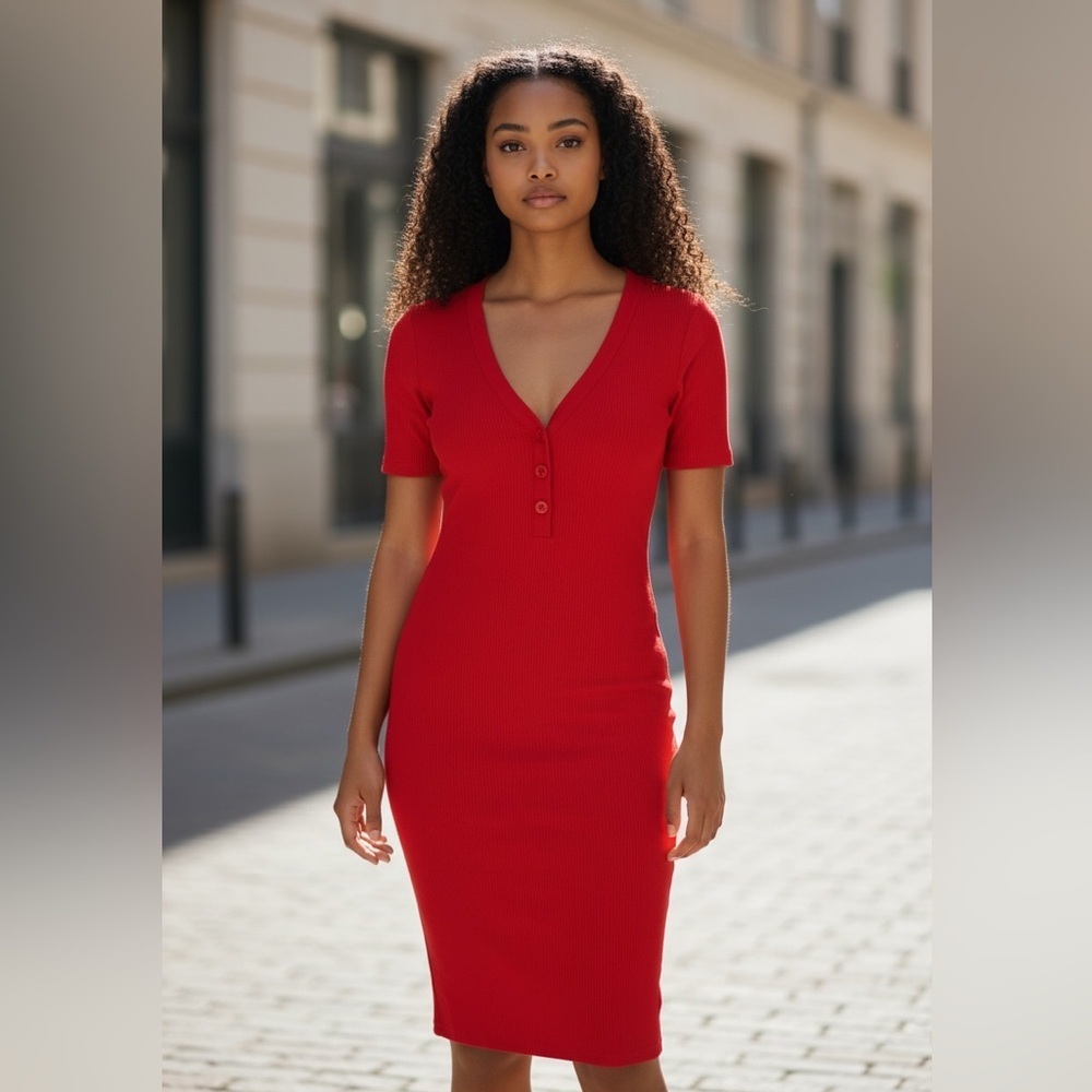 Zara Trafaluc Scarlet Midi Dress with Button Accents